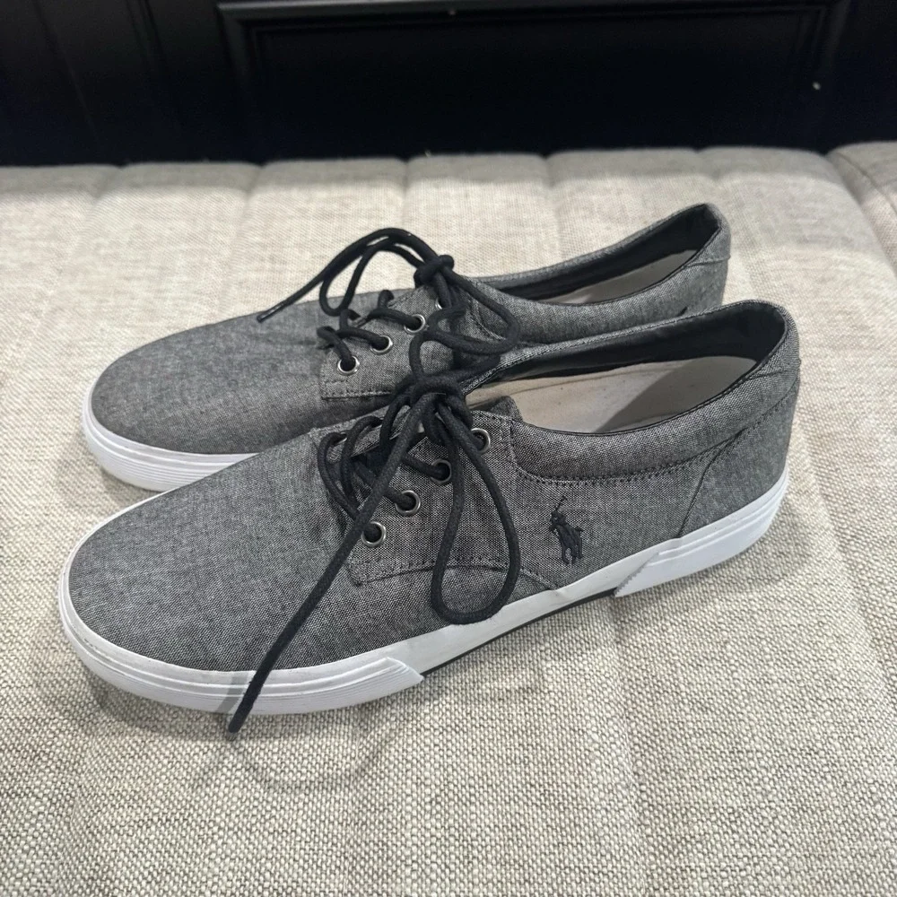 Polo Ralph Lauren Felton Mens‎ 9D Gray Canvas Shoes Sneakers Casual Lace Boat